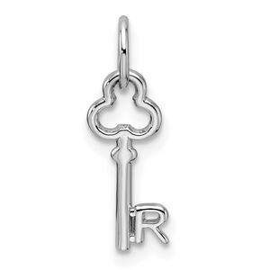 14k White Gold, Hannah Collection, Mini Initial R Shamrock Key Charm